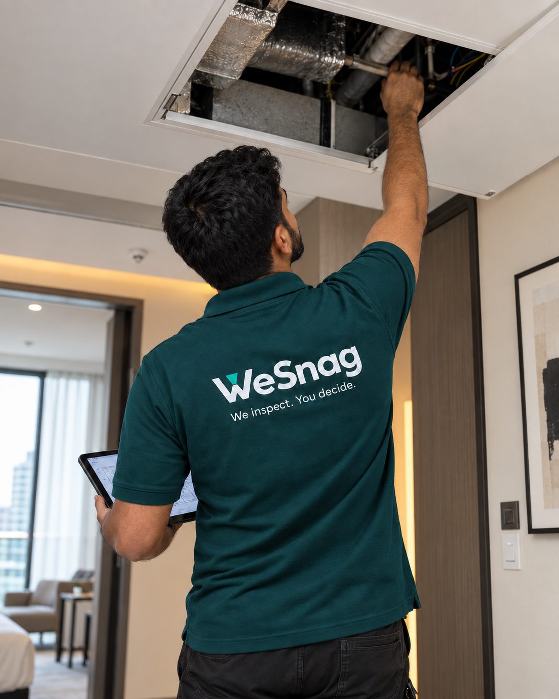 WeSnag inspector checking concealed AC and ducting