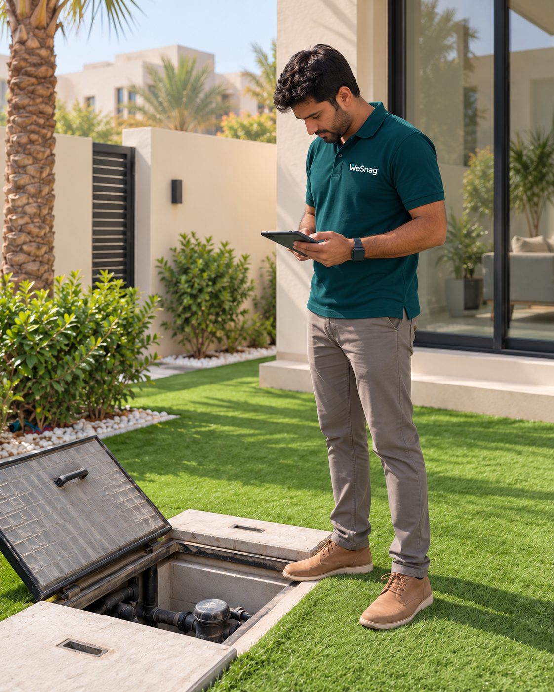 WeSnag inspector checking villa drainage